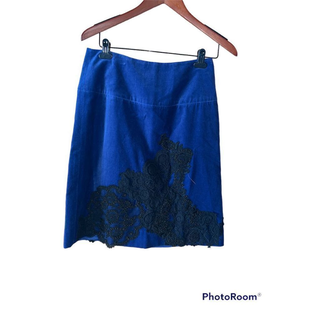 Anthropologie elevenses skirt 4 beaded lace embellished blue uncut velvet￼